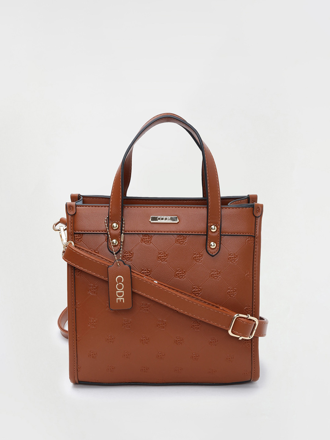 

CODE by Lifestyle Brand Logo Textured Structured Handheld Bag, Brown