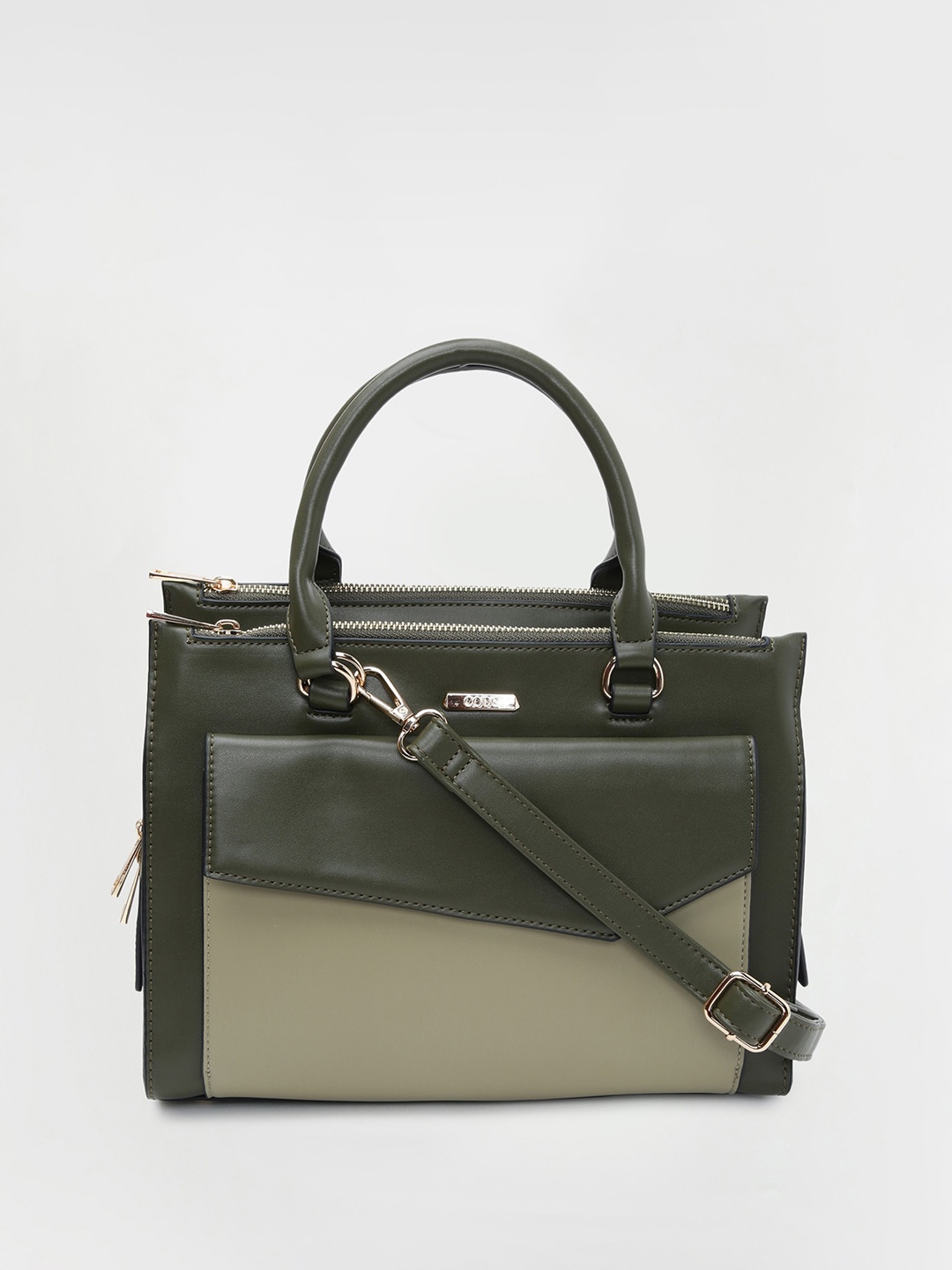 

CODE by Lifestyle Colourblocked Buckle Detail Structured Handheld Bag, Olive