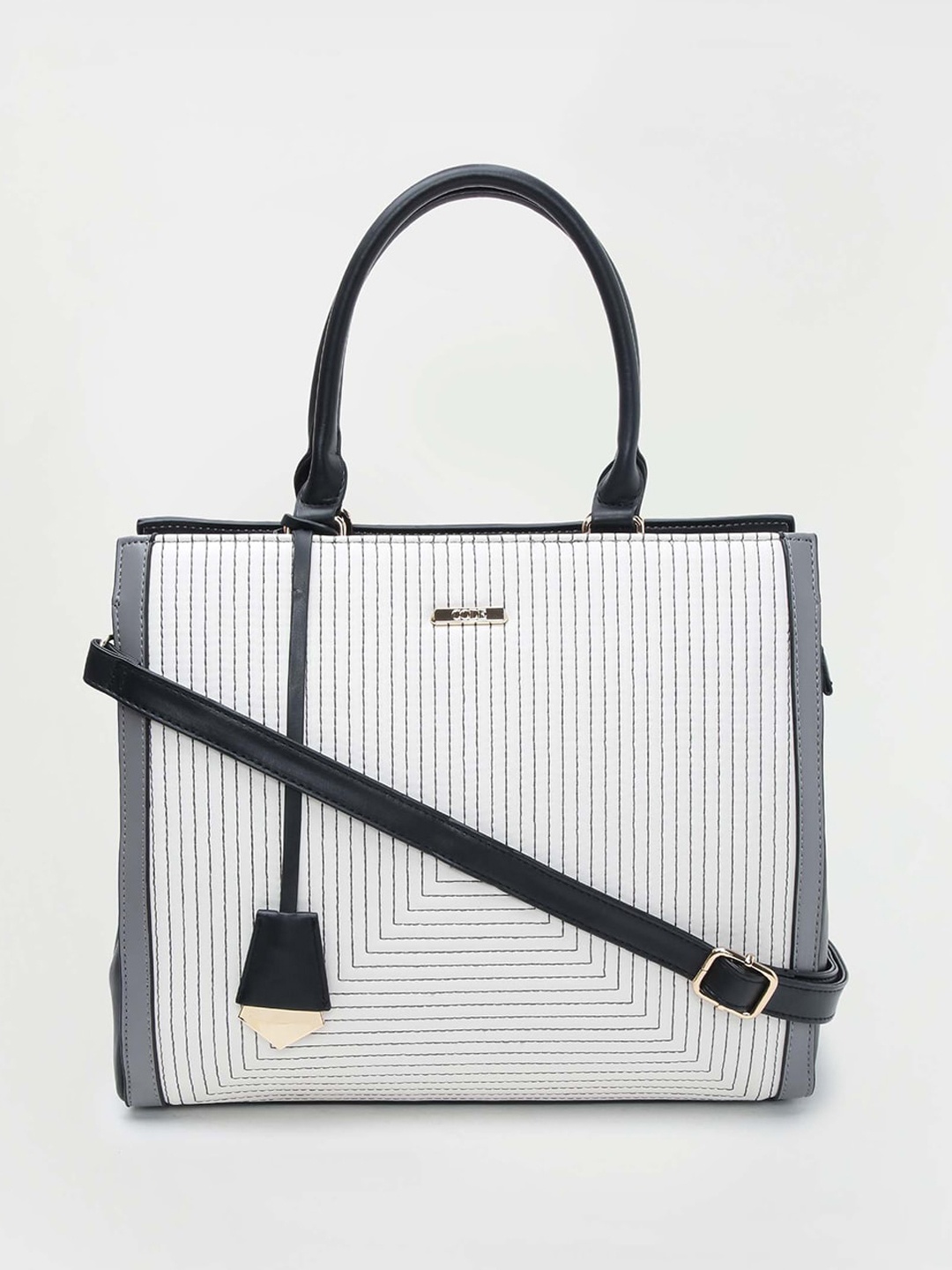 

CODE by Lifestyle Striped Oversized Structured Handheld Bag, Black