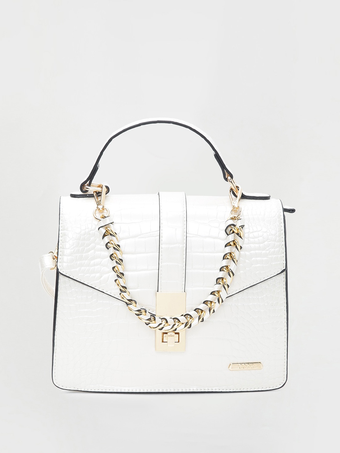 

CODE by Lifestyle Textured Structured Satchel With Embellished, Off white