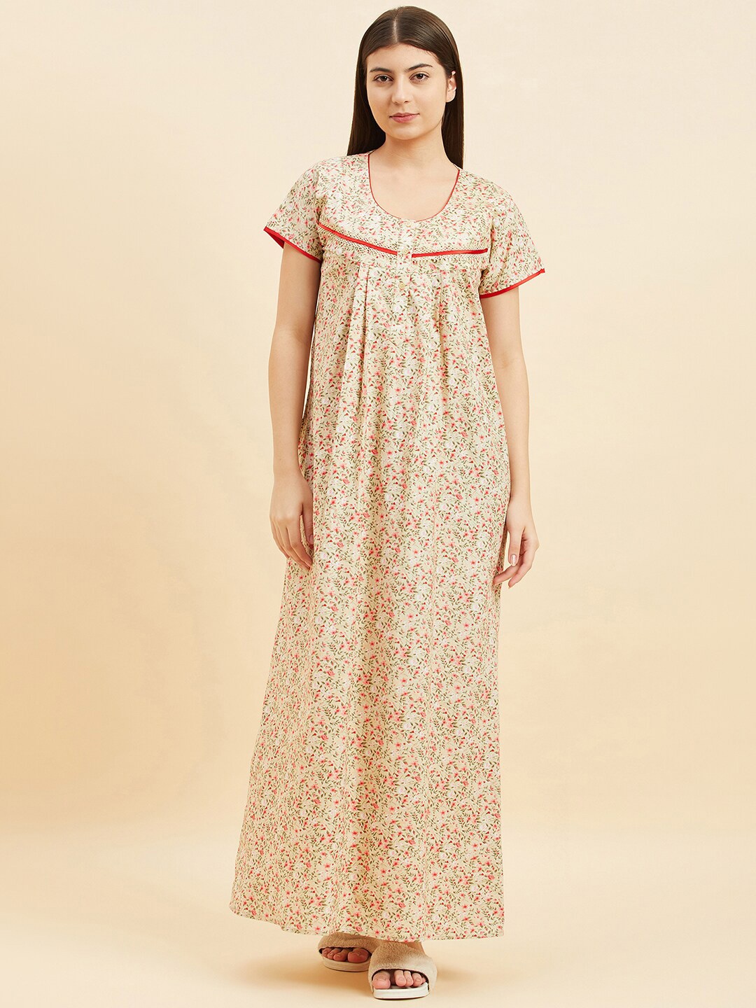 

Sweet Dreams Floral Printed Pure Cotton Maxi Nightdress, Cream