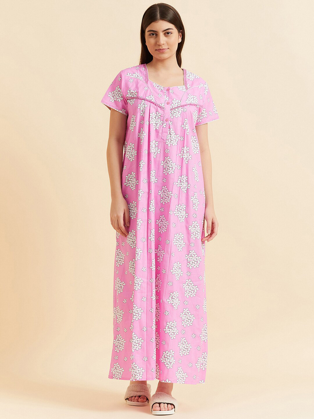 

Sweet Dreams Floral Printed Pure Cotton Maxi Nightdress, Pink