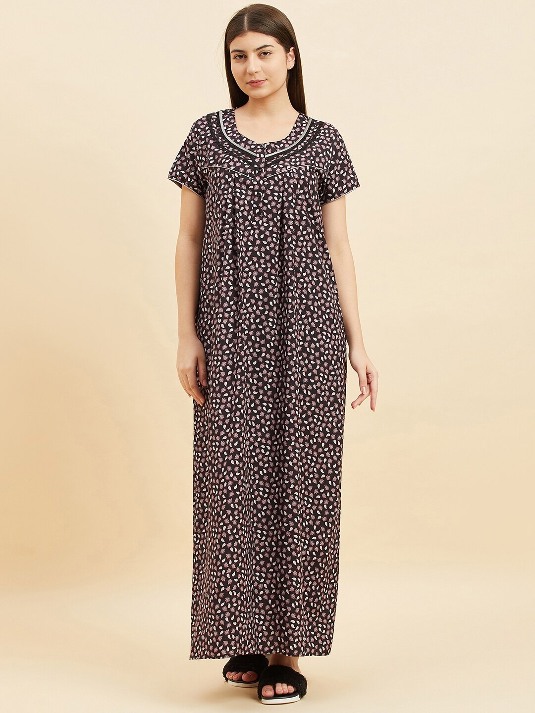 

Sweet Dreams Black Floral Printed Maxi Nightdress