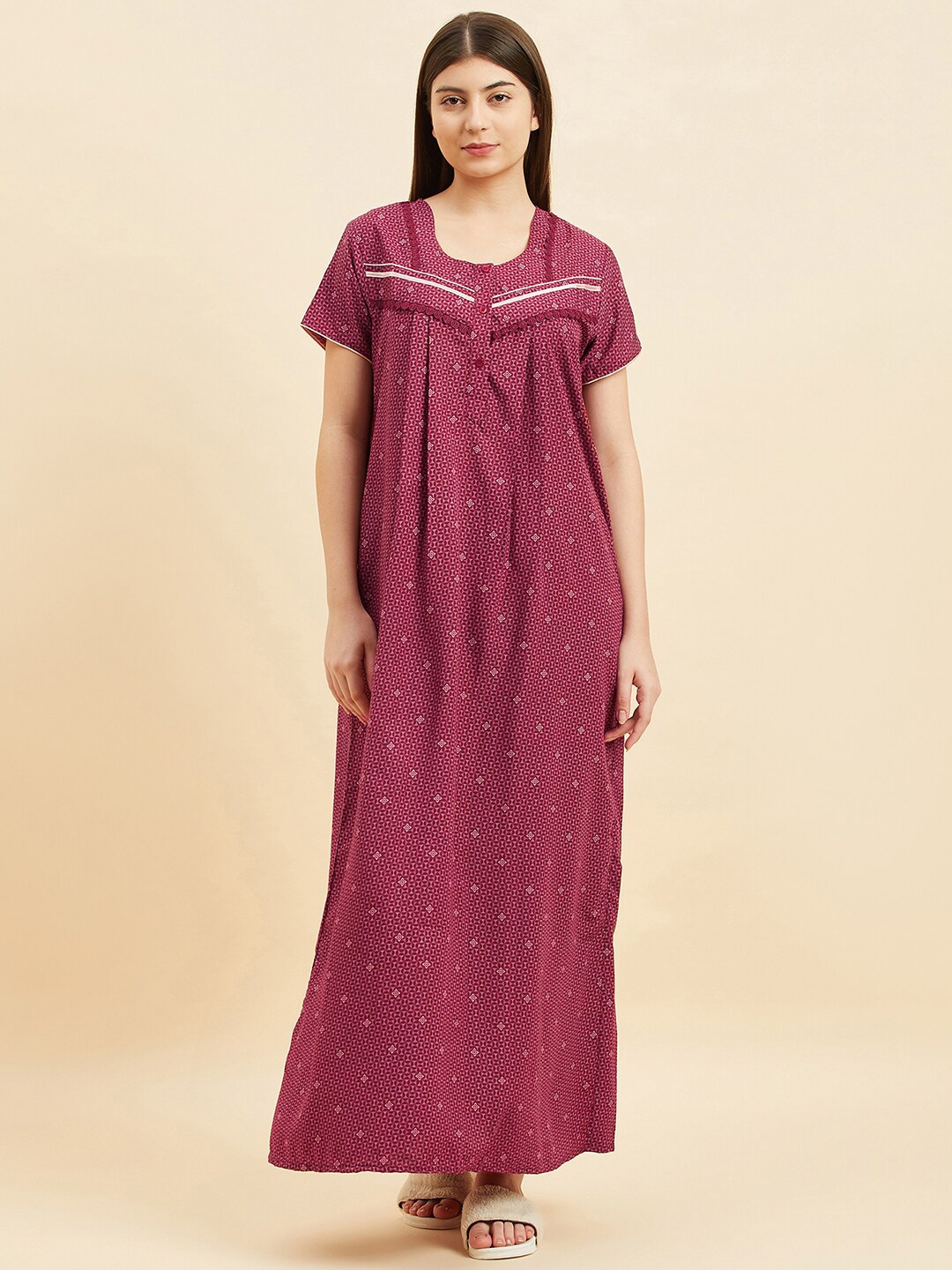 

Sweet Dreams Geometric Printed Maxi Nightdress, Maroon