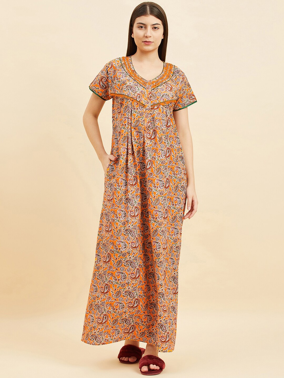 

Sweet Dreams Paisley Printed Pure Cotton Maxi Nightdress, Orange