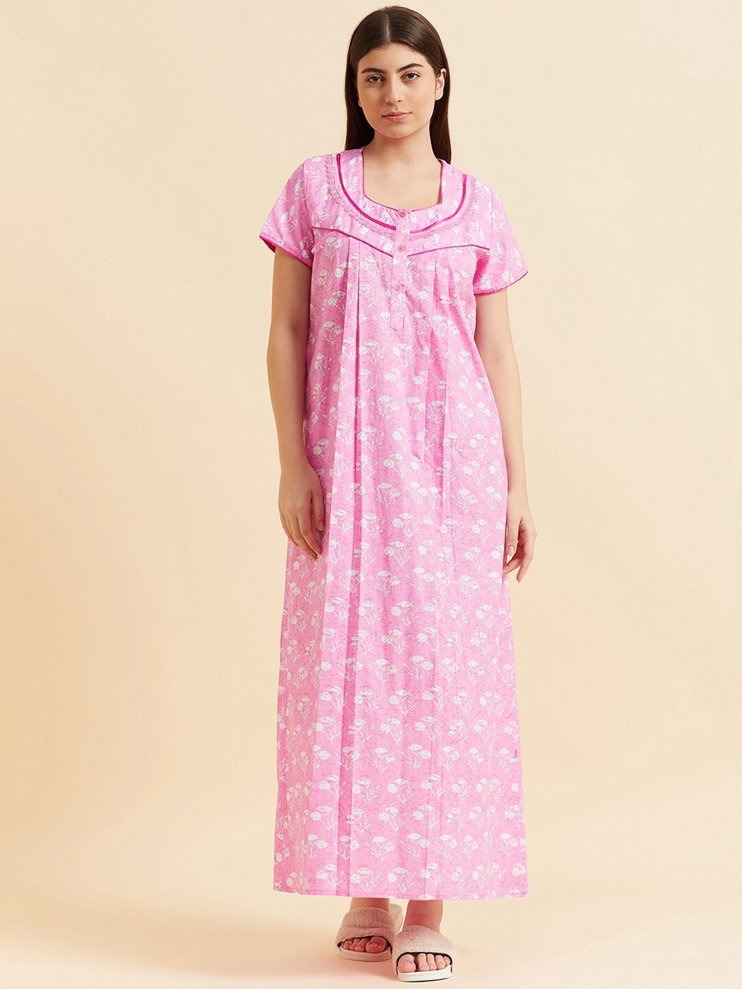 

Sweet Dreams Pink Floral Printed Pure Cotton Maxi Nightdress