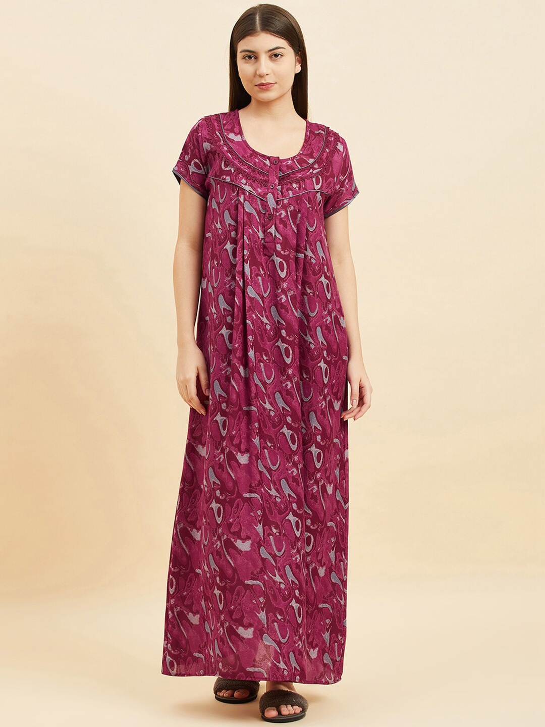 

Sweet Dreams Abstract Printed Maxi Nightdress, Maroon