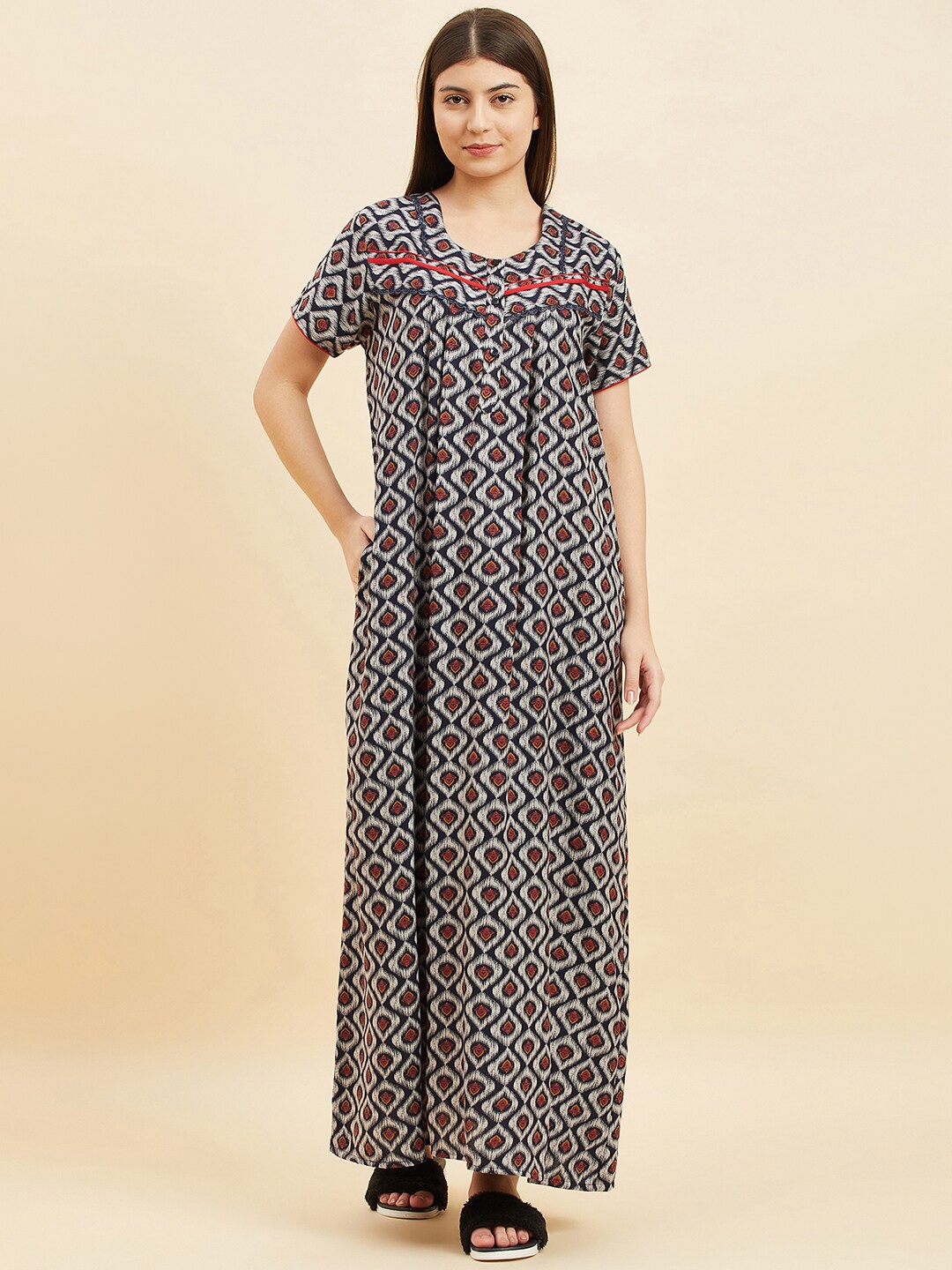 

Sweet Dreams Geometric Printed Maxi Nightdress, Navy blue