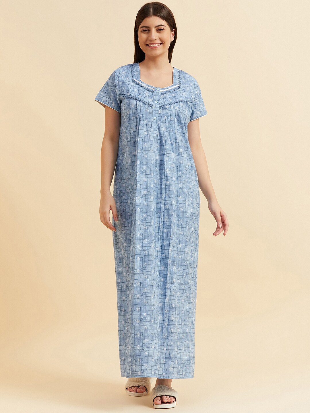 

Sweet Dreams Geometric Printed Pure Cotton Maxi Nightdress, Blue