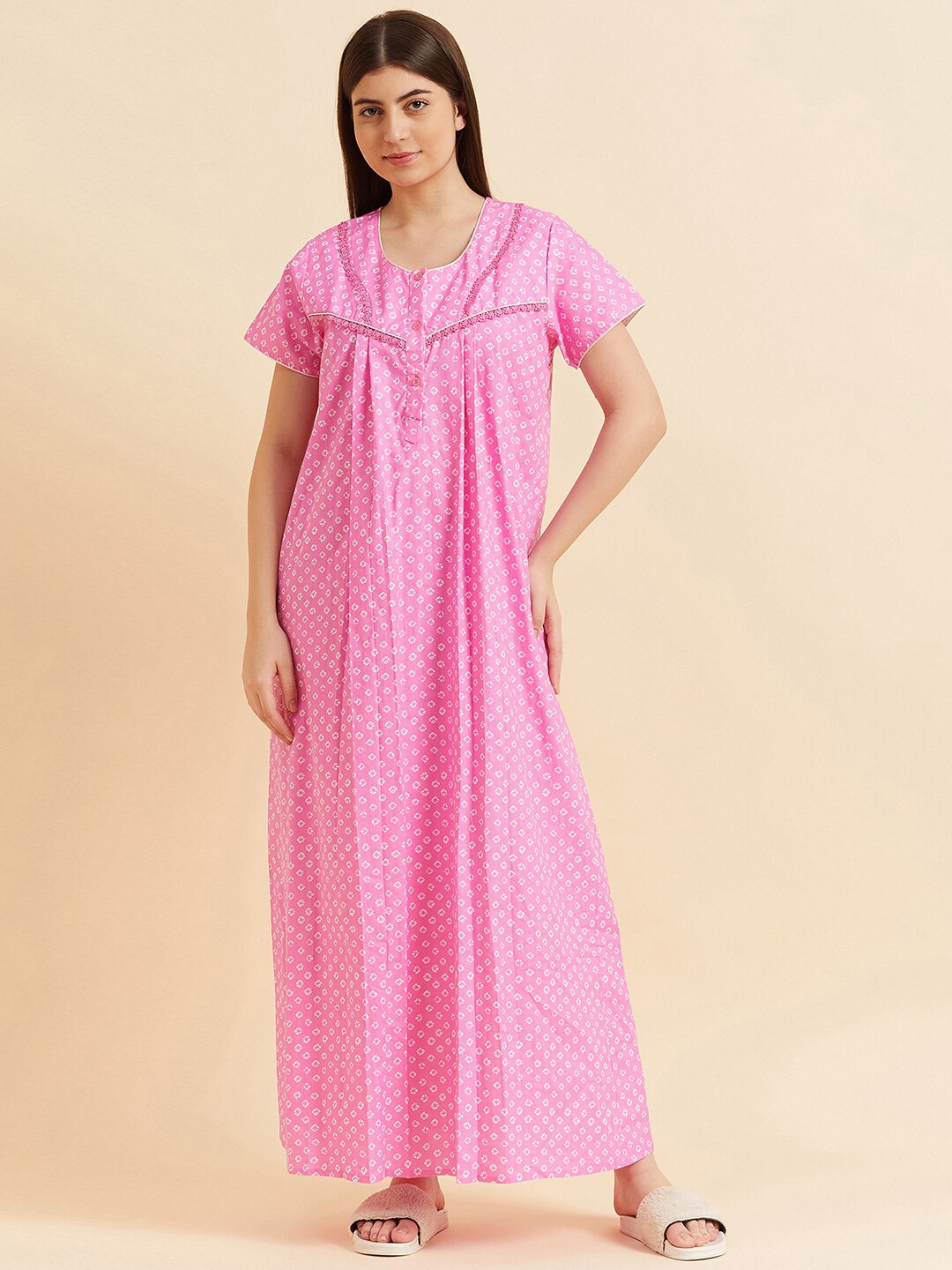 

Sweet Dreams Geometric Printed Pure Cotton Maxi Nightdress, Pink