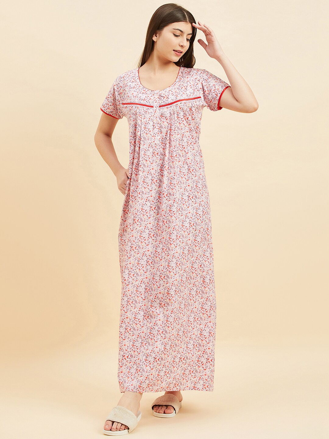 

Sweet Dreams Purple Floral Printed Pure Cotton Maxi Nightdress