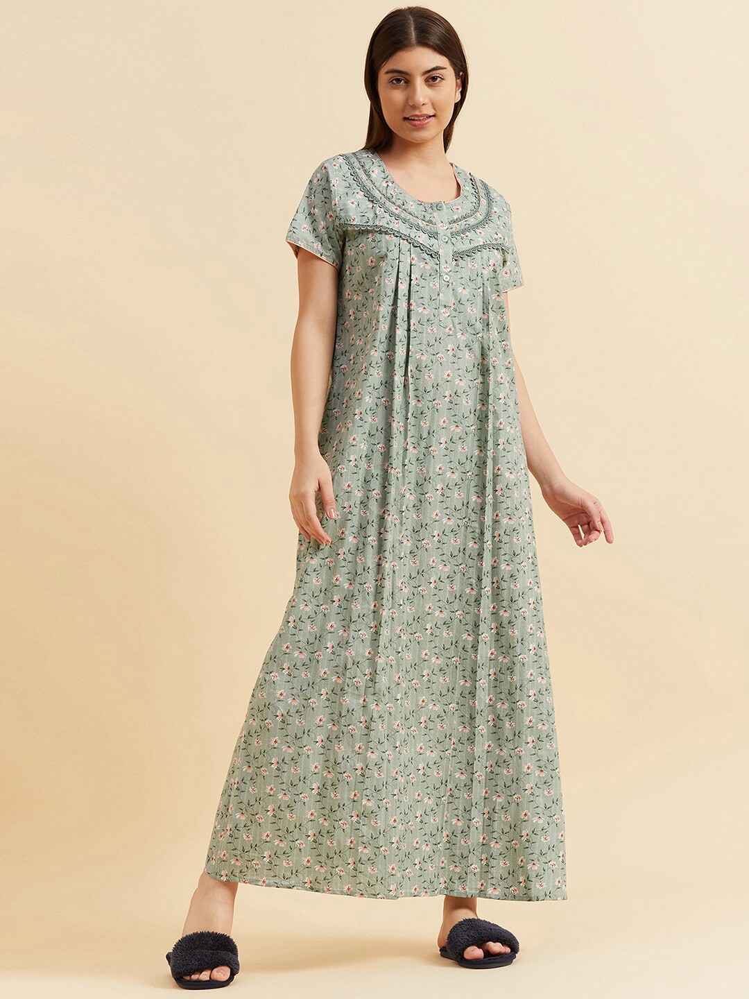 

Sweet Dreams Floral Printed Pure Cotton Maxi Nightdress, Green