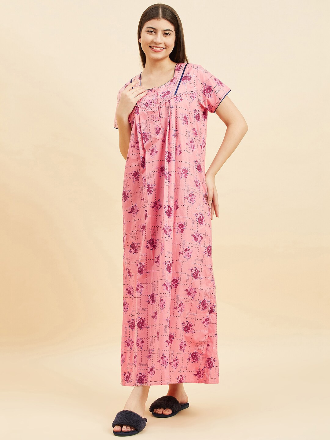 

Sweet Dreams Rose Floral Printed Pure Cotton Maxi Nightdress
