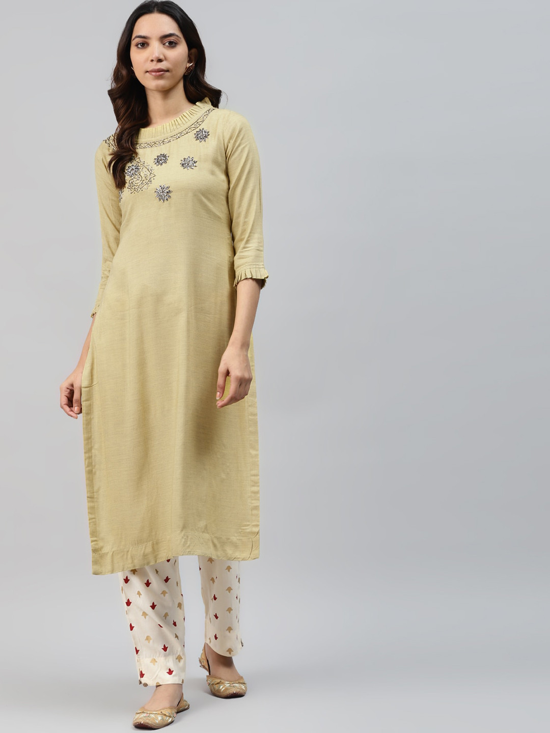 

JC4U Floral Embellished Kurta, Gold