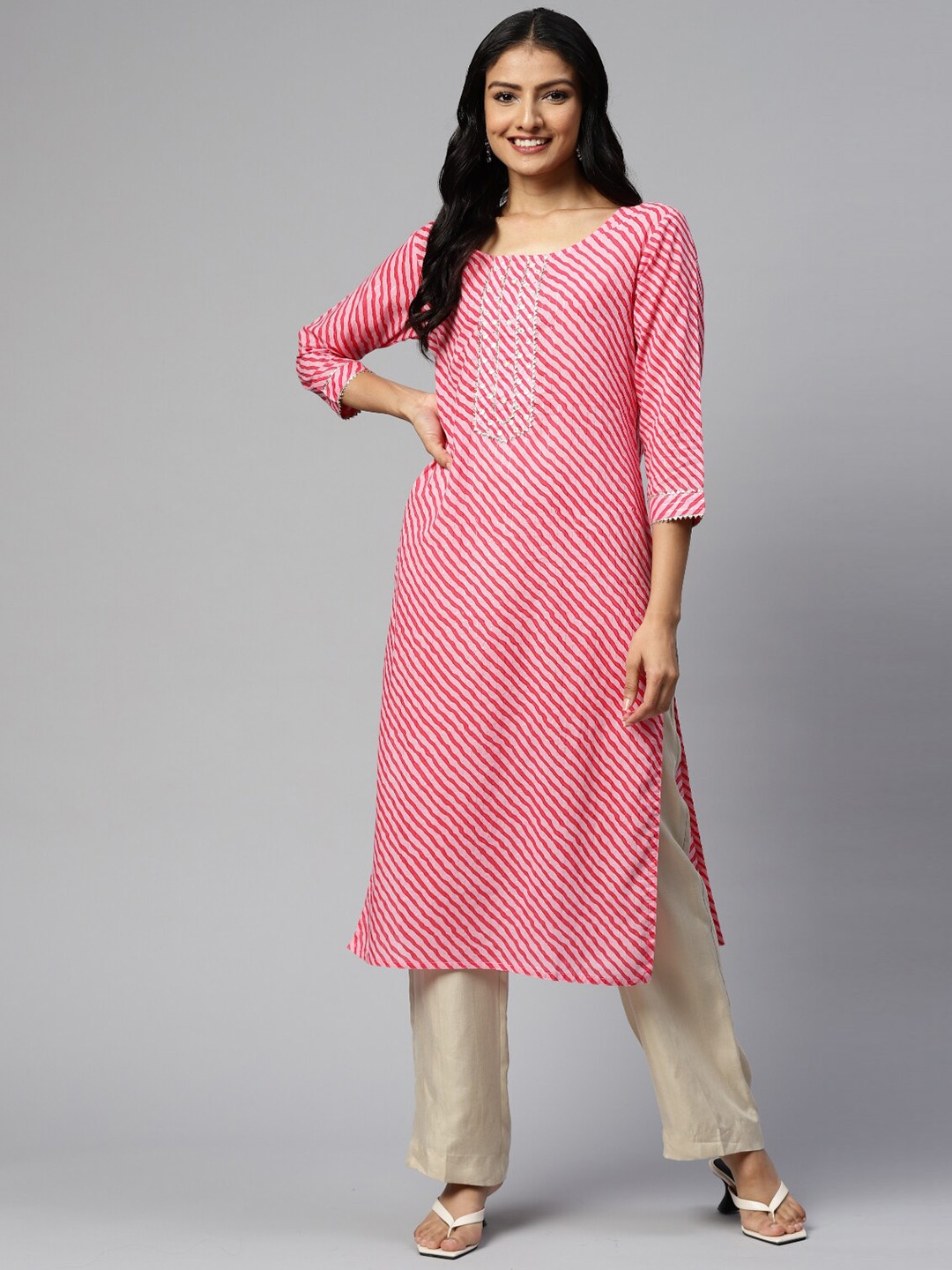 

JC4U Striped Gotta Patti Kurta, Pink