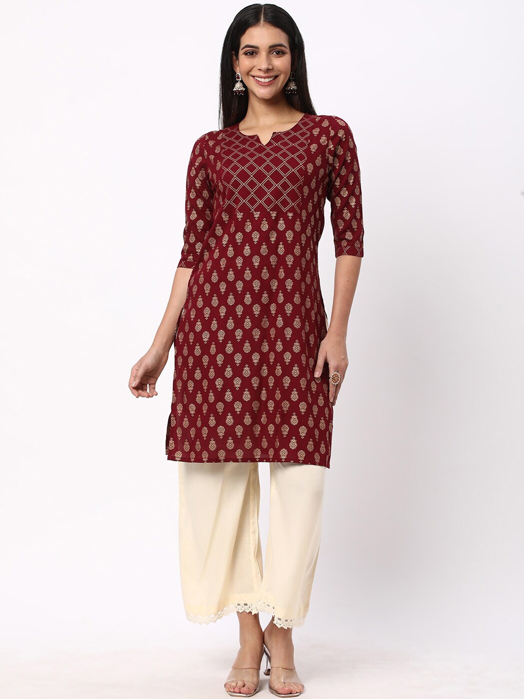 

R&B Ethnic Motifs Printed Straight Kurta, Maroon