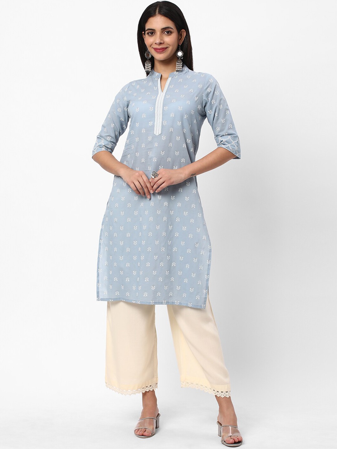 

R&B Ethnic Motif Printed Mandarin Collar Kurta, Blue