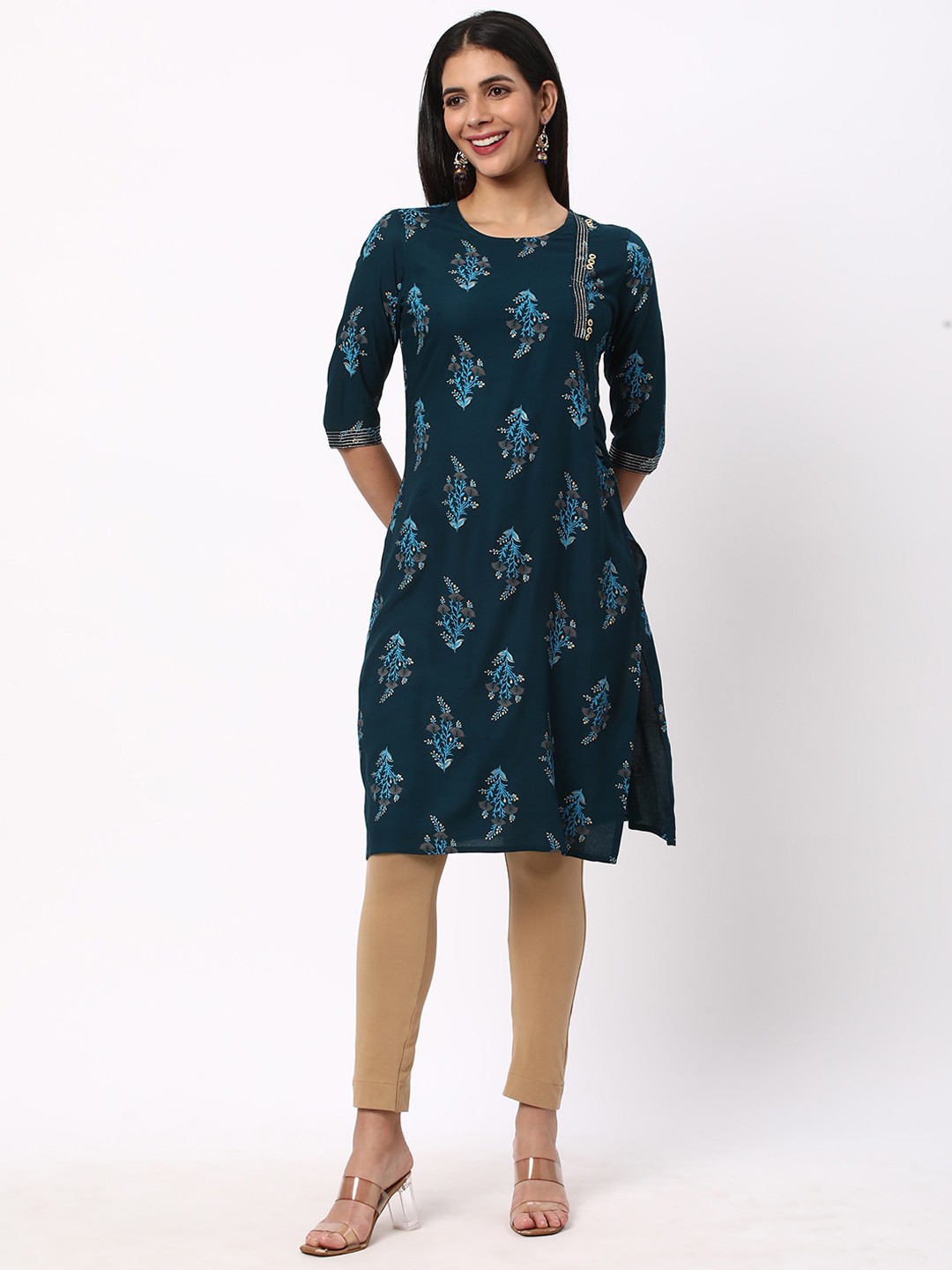 

R&B Ethnic Motifs Printed Straight Kurta, Blue