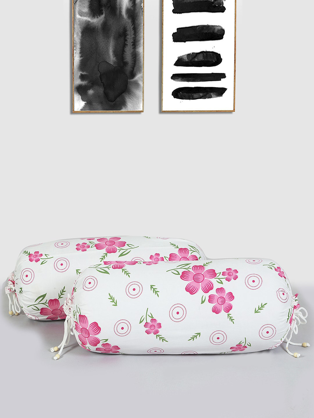 

Kuber Industries White & Pink 2 Pieces Floral Printed Cotton Bolster Covers