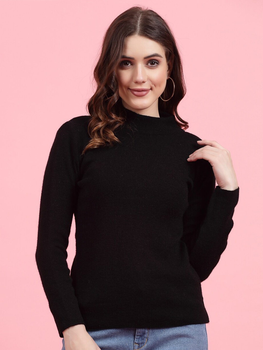 

Clora Creation High Neck Long Sleeves Woollen Top, Black