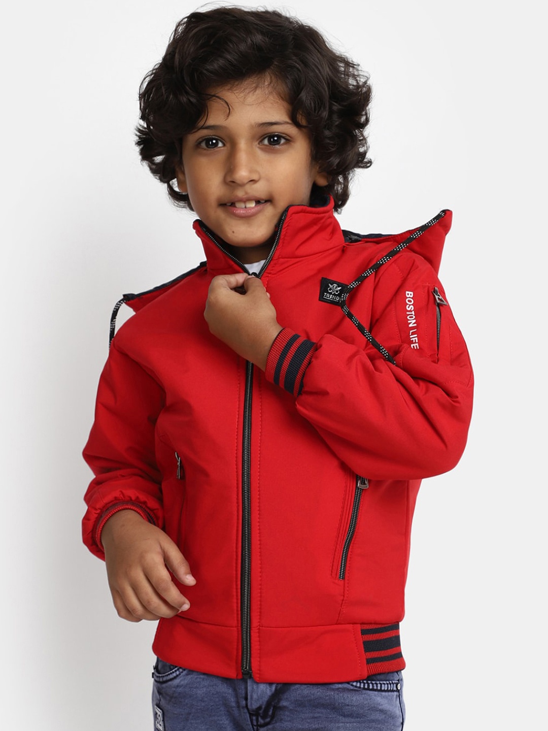 

V-Mart Boys Reversible Hooded Cotton Bomber Jacket, Red