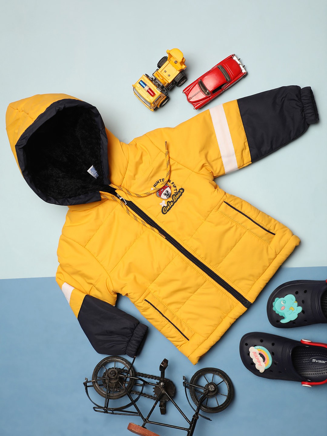 

V-Mart Boys Colourblocked Cotton Bomber with Patchwork Jacket, Yellow
