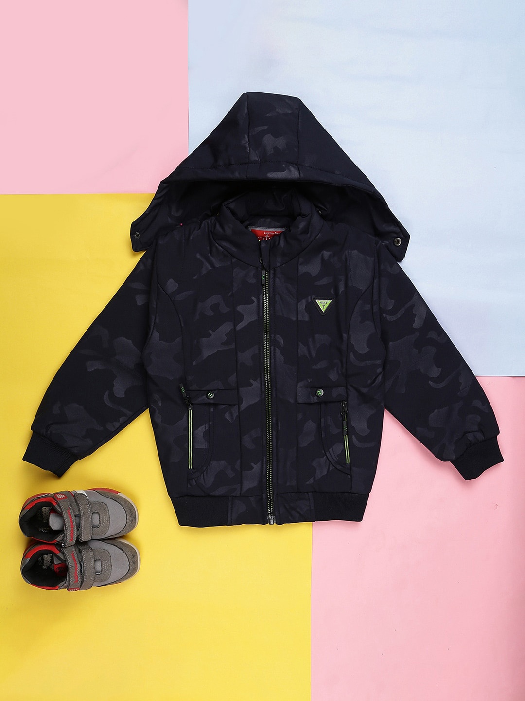 

V-Mart Boys Camouflage Printed Cotton Tailored Jacket with Patchwork, Blue