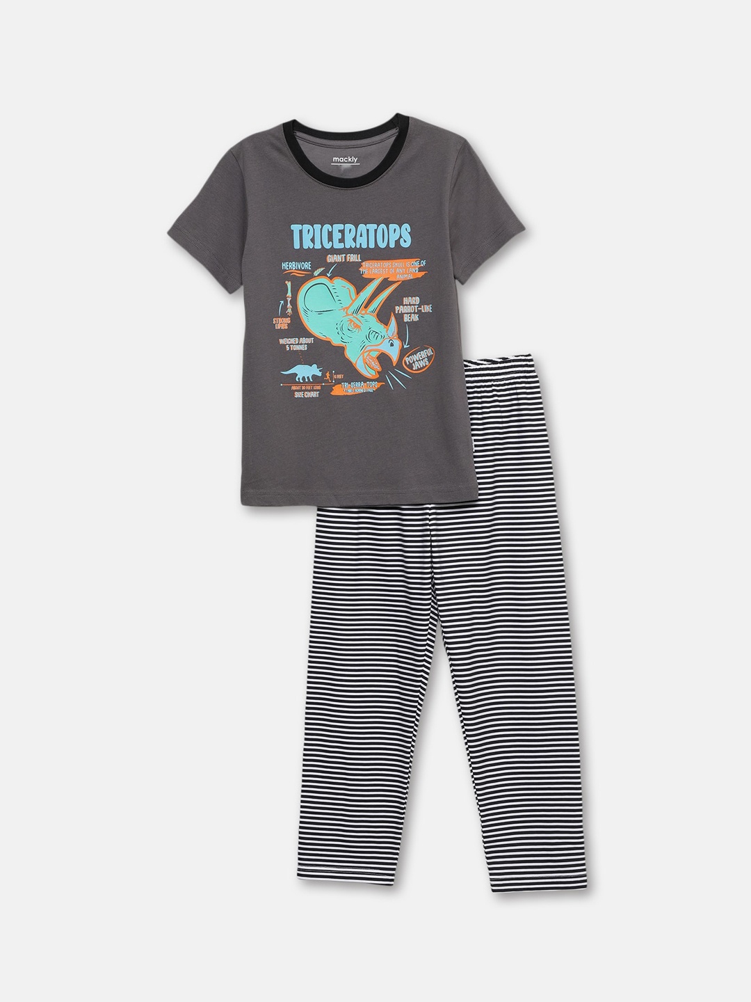

mackly Boys Graphic Printed Night suit, Grey