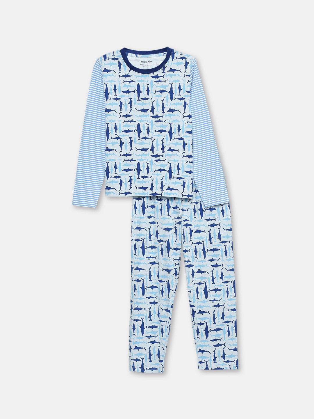 

mackly Boys Conversational Printed Night suit, Blue