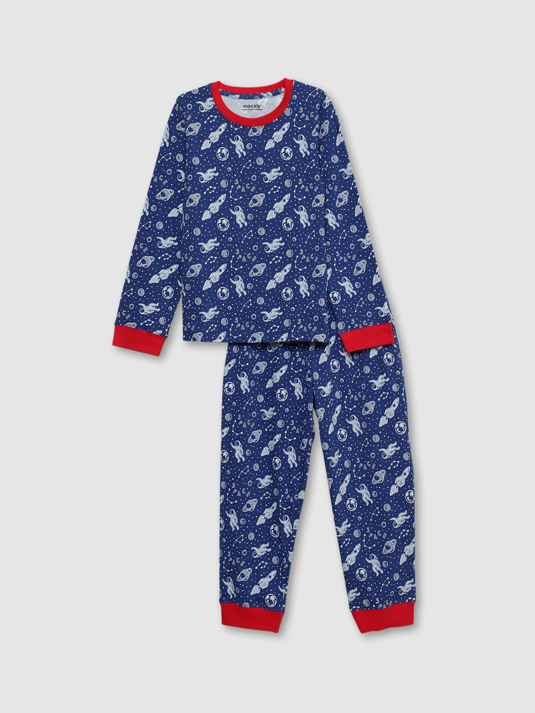 

mackly Boys Conversational Printed Night suit, Navy blue