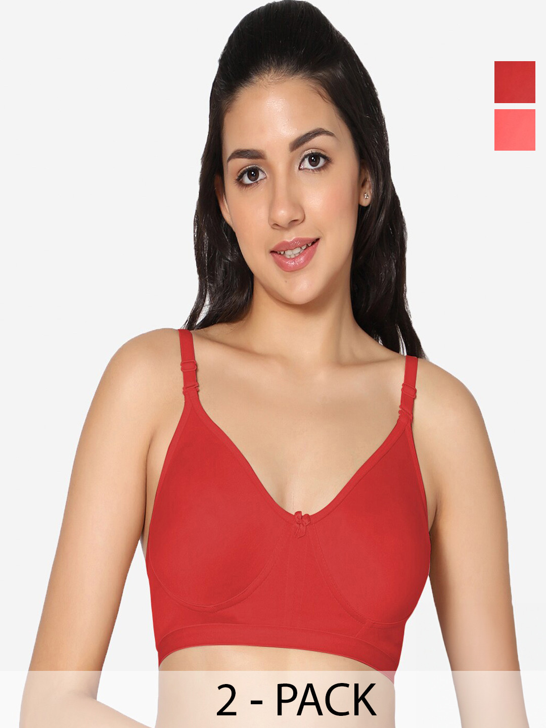 

In Care Pack Of 2 Full Coverage Non Padded Pure Cotton T-shirt Bra With All Day Comfort, Red