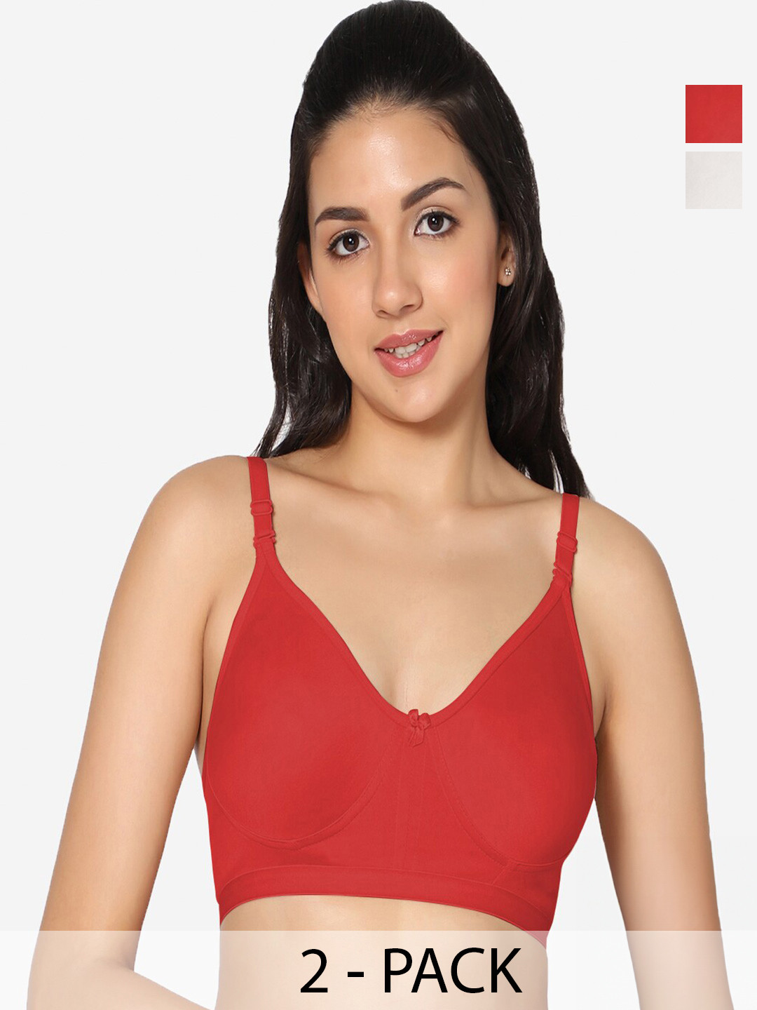 

In Care Pack Of 2 Seamless Full Coverage Non Wired All Day Comfort Cotton T Shirt Bras, Red
