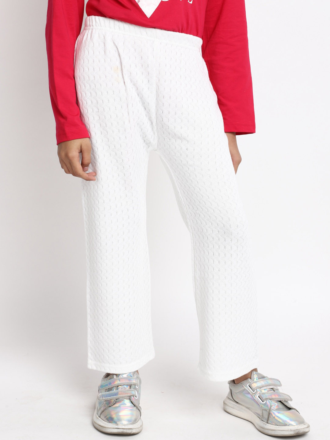 

V-Mart Girls Self Design Cotton Trousers, White