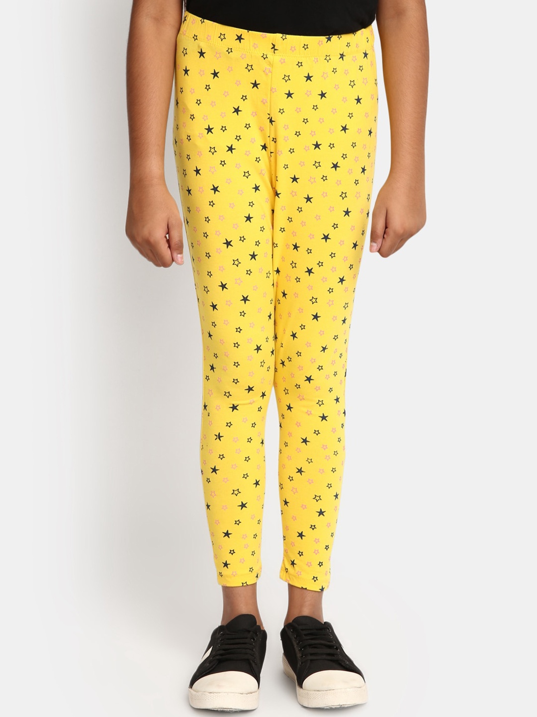 

V-Mart Girls Printed Cotton Ankle-Length Leggings, Yellow