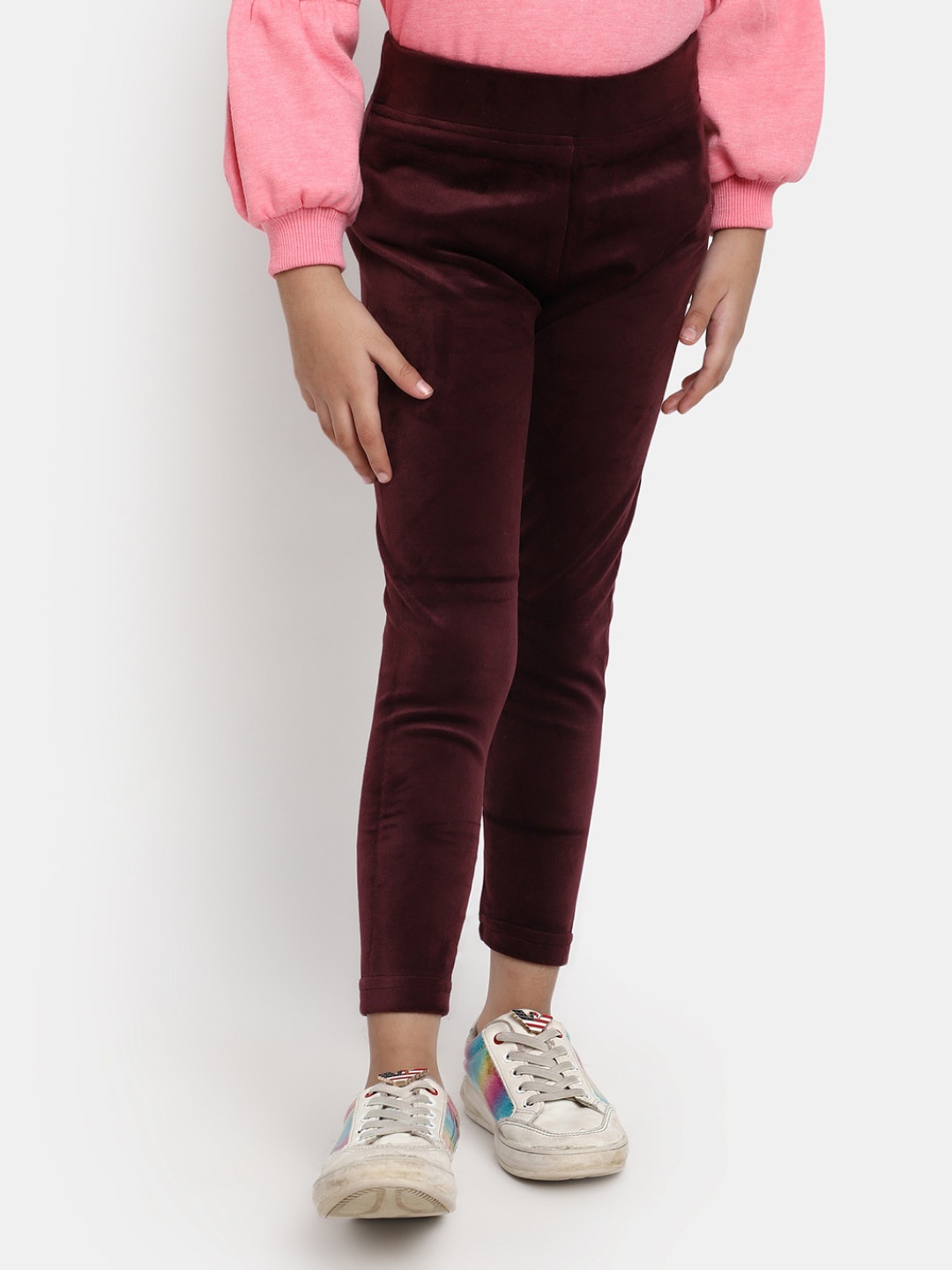 

V-Mart Girls Ankle-Length Velvet Leggings, Maroon