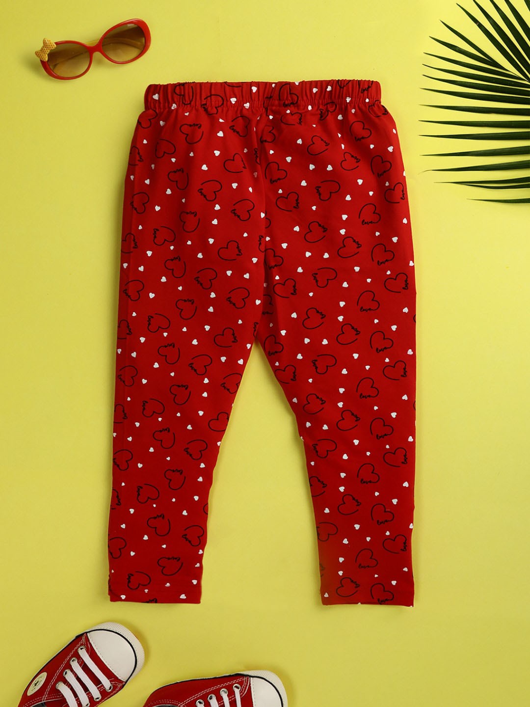 

V-Mart Girls Printed Cotton Ankle Length Leggings, Red