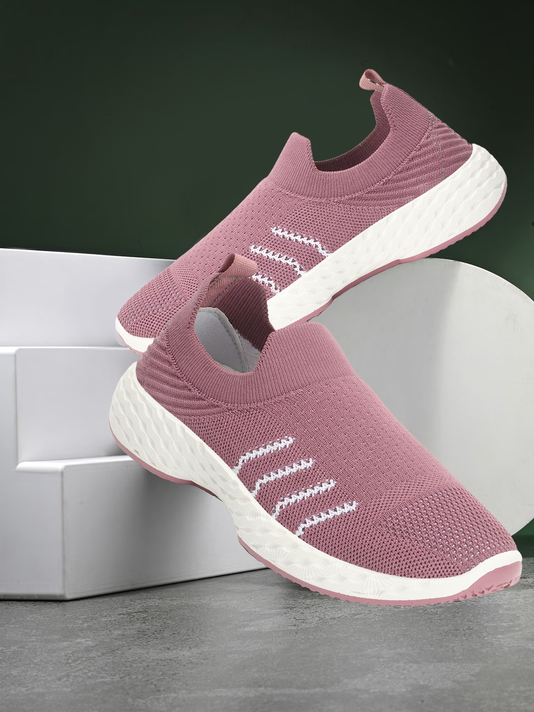 

Carlton London sports Women Textured Lightweight Slip On Sneakers, Pink