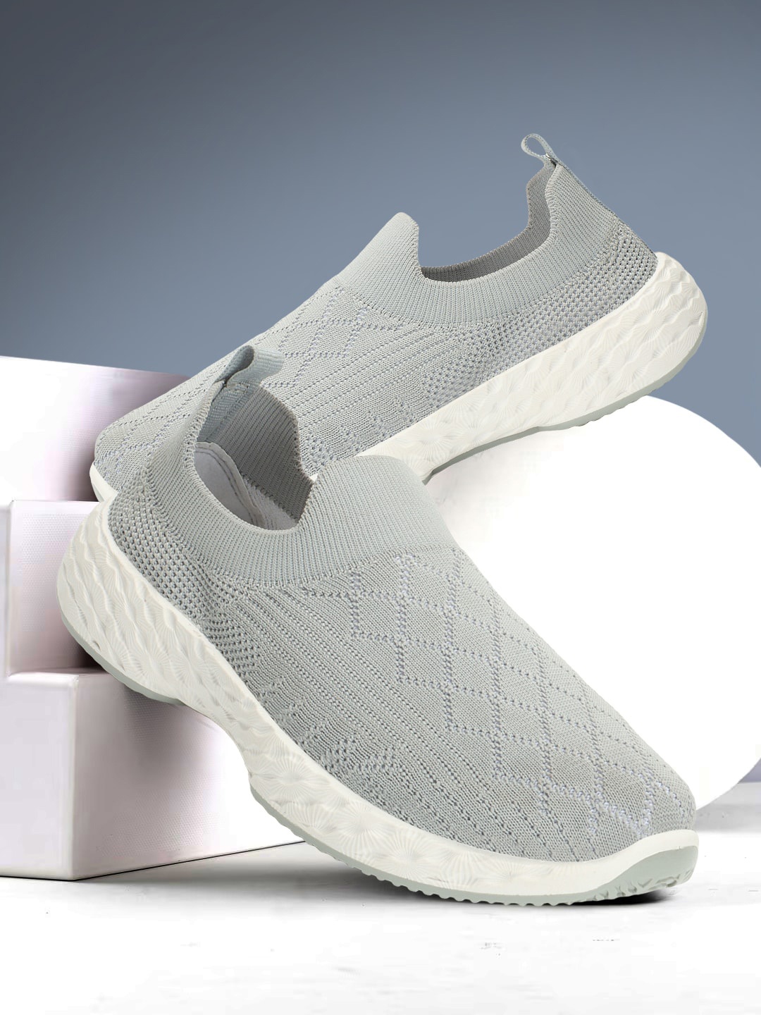 

Carlton London sports Women Textured Lightweight Slip On Sneakers, Grey
