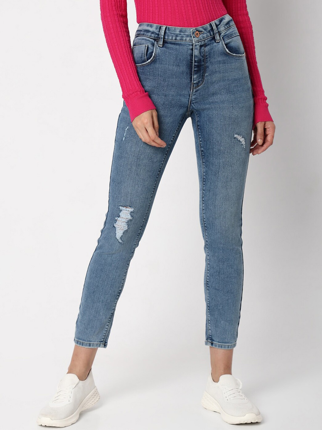 

Vero Moda Women Skinny Fit Mildly Distressed Heavy Fade Stretchable Jeans, Blue
