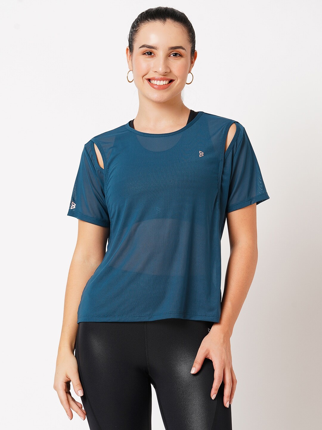 

BODD ACTIVE Round Neck Cut Outs Regular T-shirt, Teal