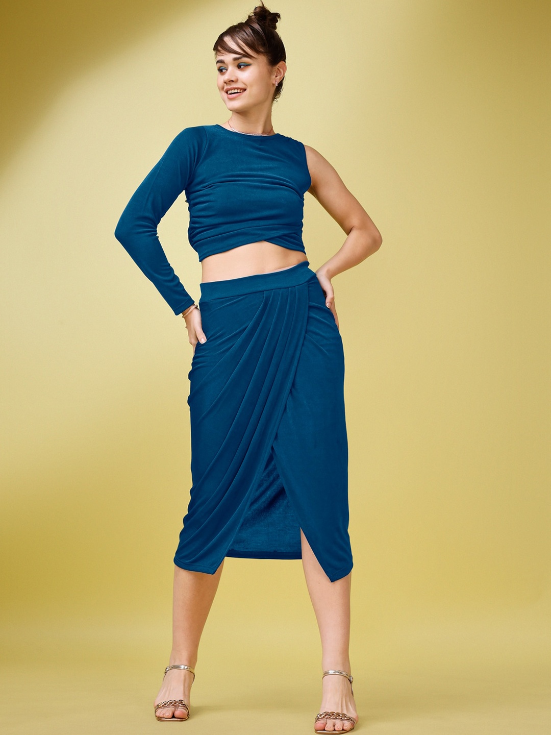 

PURVAJA Wrap Crop Top With Skirt, Blue