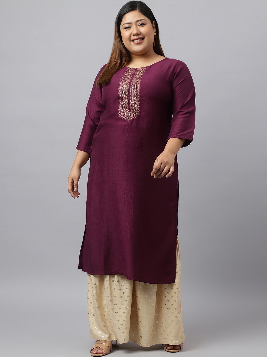 

XL LOVE by Janasya Plus Size Ethnic Motifs Printed Kurta, Purple
