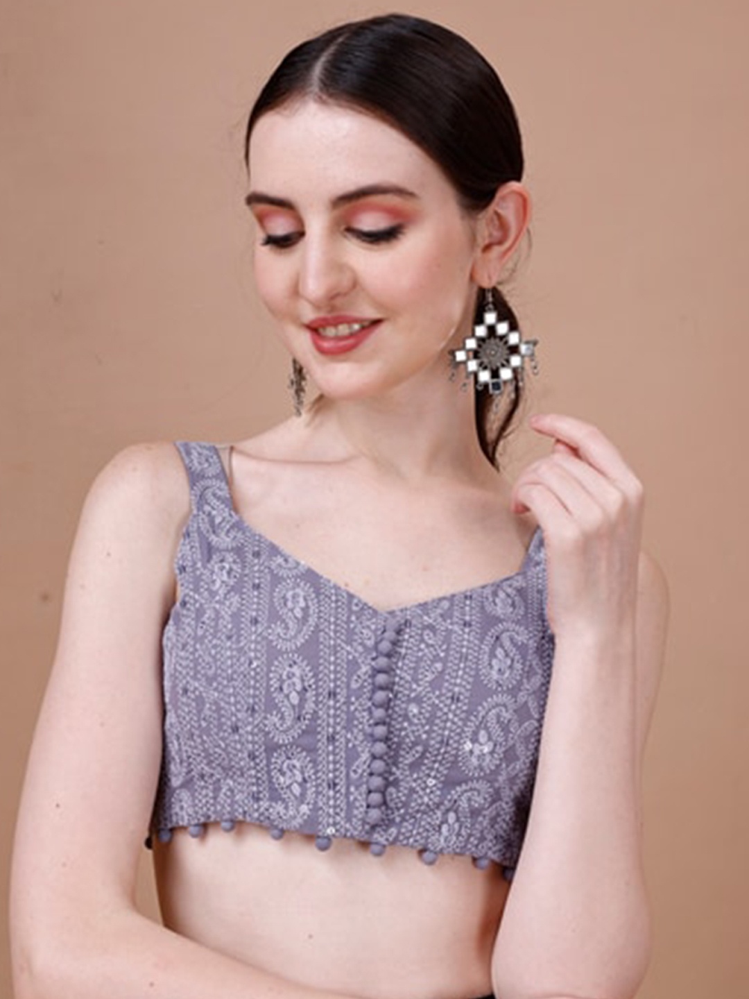 

SAZRIKA Embroidered Saree Blouse, Grey