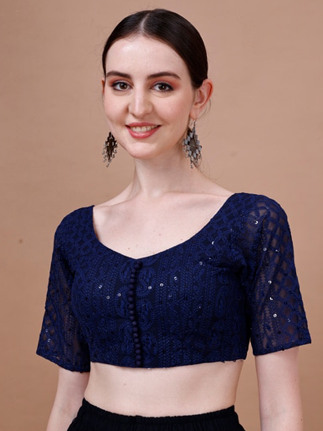 

SAZRIKA Embroidered Saree Blouse, Navy blue