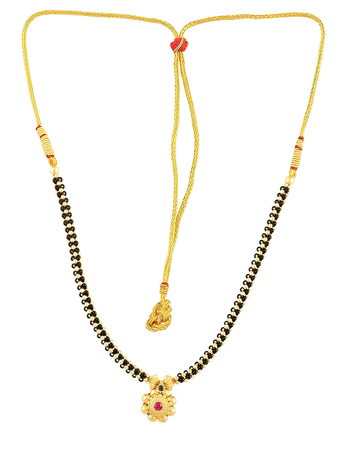

KARISHMA KREATIONS Gold-Plated Beaded Kolhapuri Saaj Thushi Mangalsutra