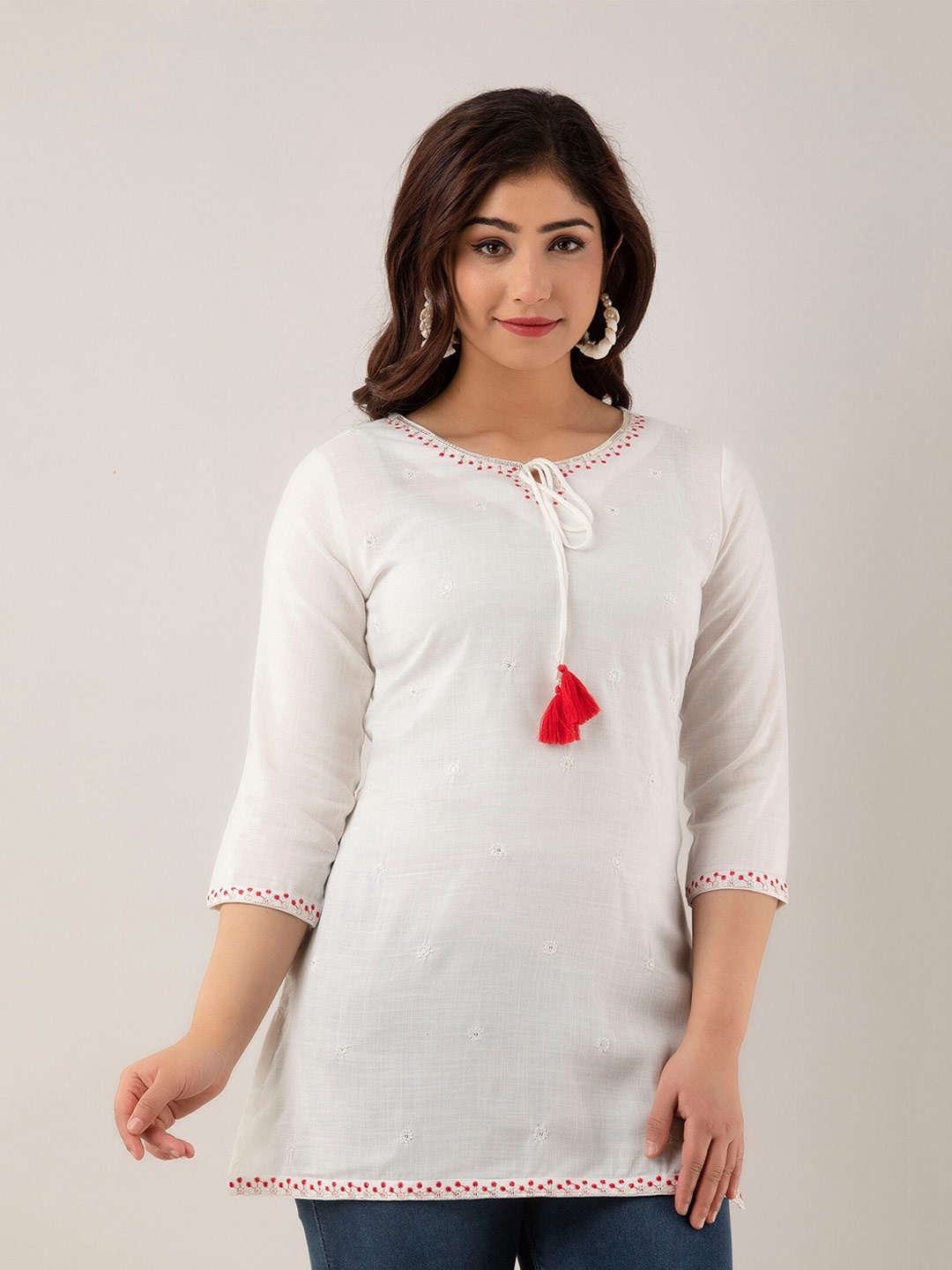 

CKM Tie-Up Neck Top, White