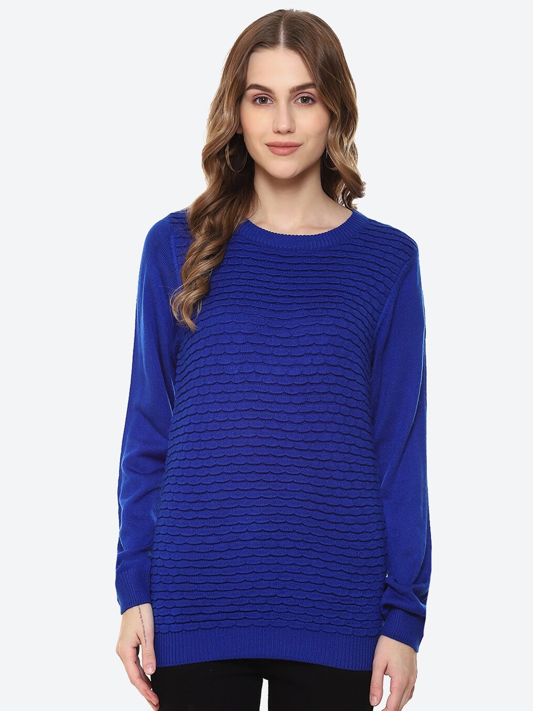 

2Bme Cable Knit Self Design Pullover Sweater, Blue
