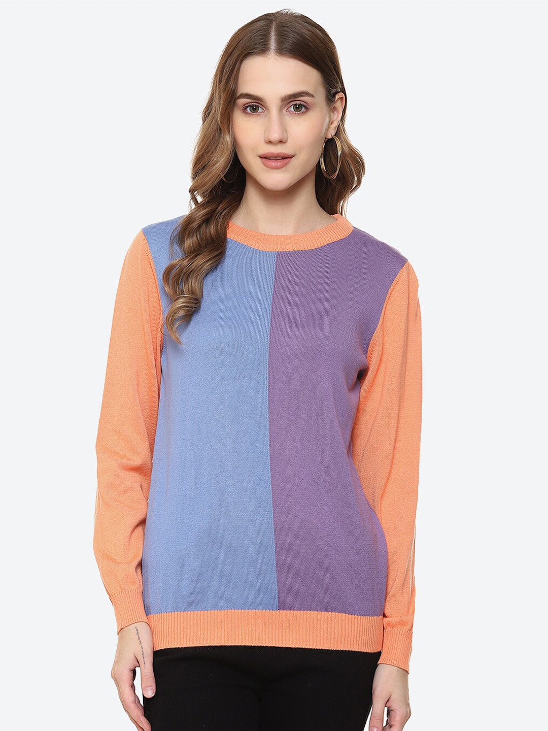 

2Bme Colourblocked Cotton Pullover, Purple