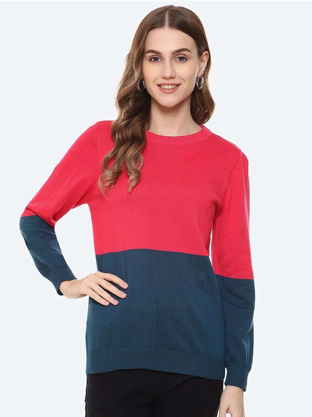 

2Bme Colourblocked Cotton Pullover, Fuchsia