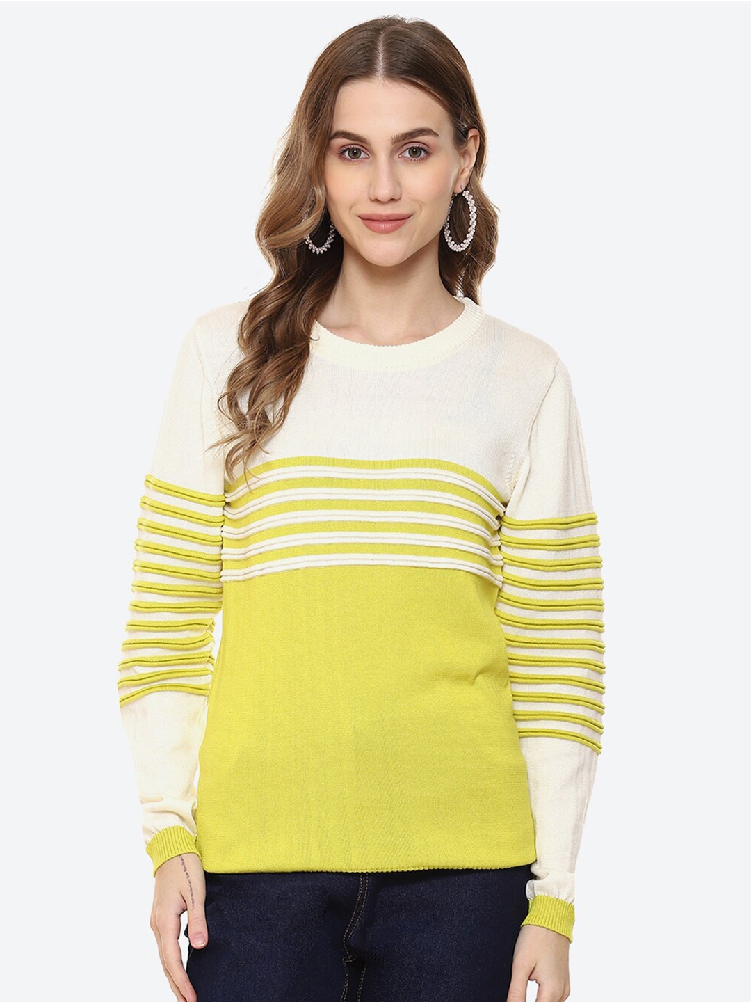 

2Bme Striped Cotton Pullover, White